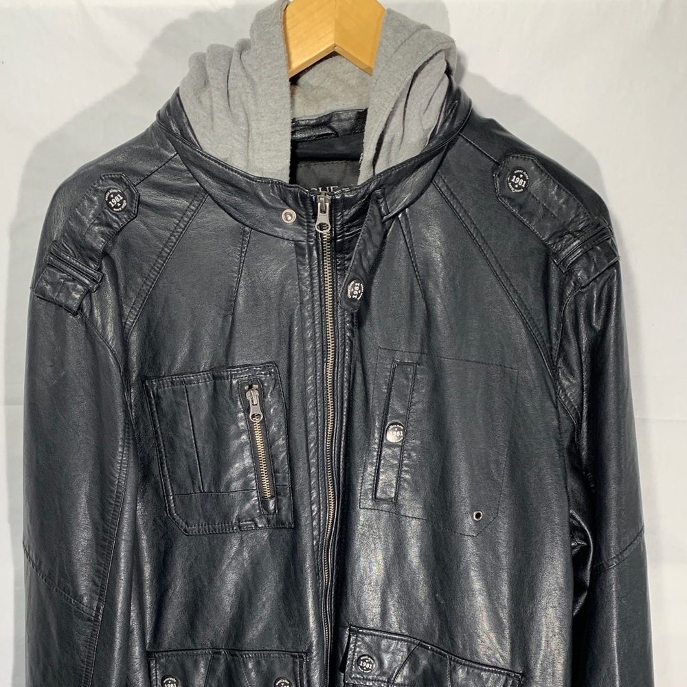 Guess leather jacket w/ hoodie size XL